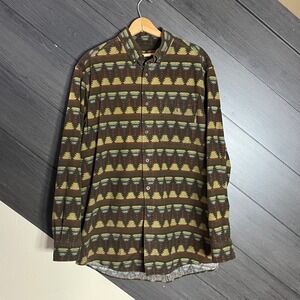 Woolrich Mens Button Shirt Trees Print Size XXL Brown Green Vintage Outdoor